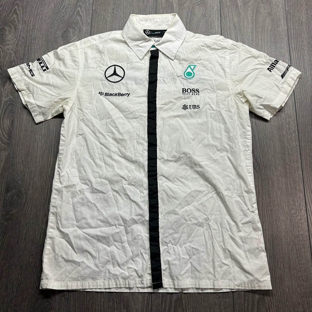 Mercedes AMG Petronas F1 Team Hugo Boss White Button Down Shirt Mens Small